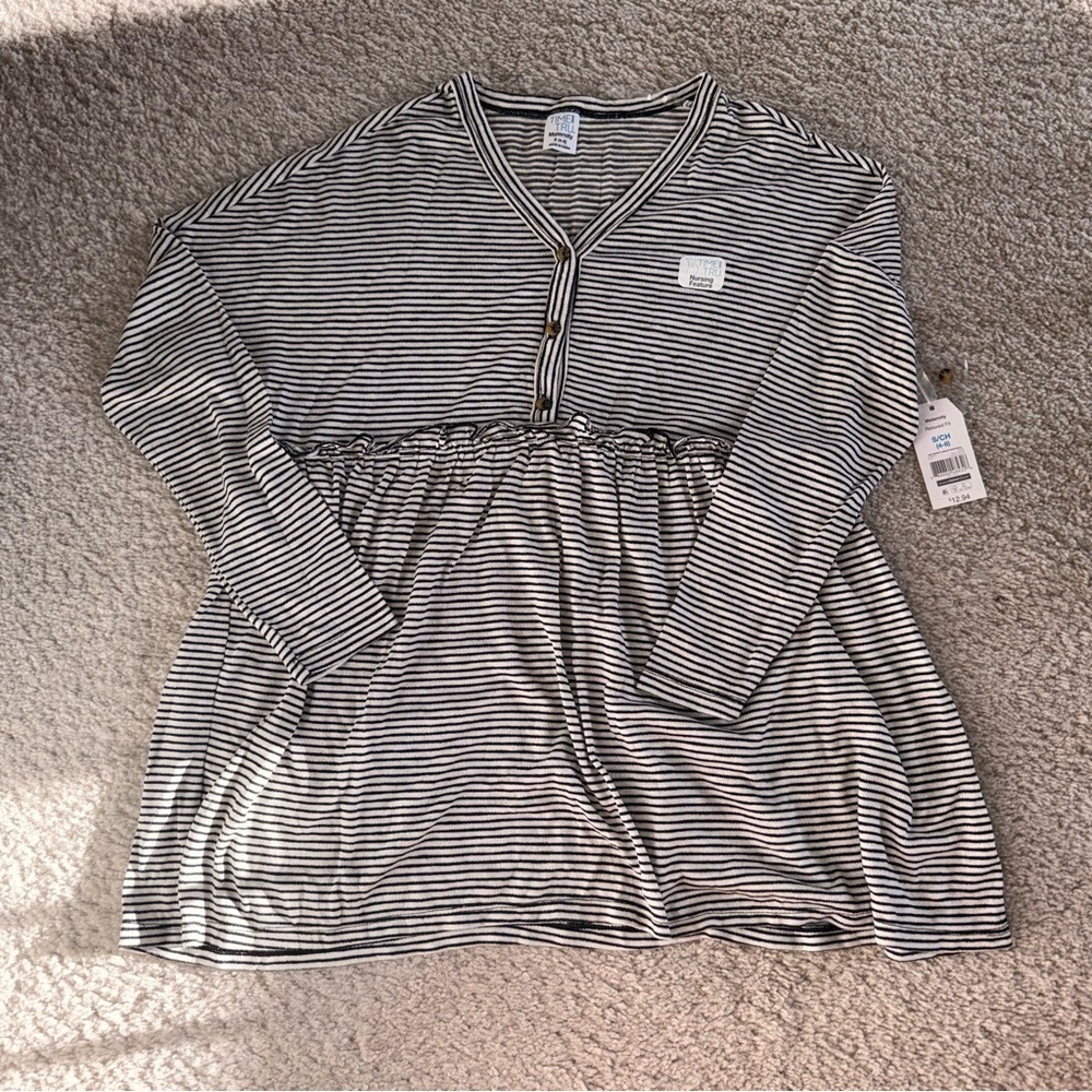 Time and Tru Black and White Striped Maternity Top